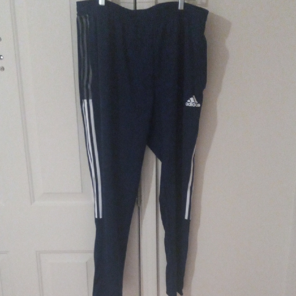 Adidas Blue and White Mens Track Pants with Signature Stripes